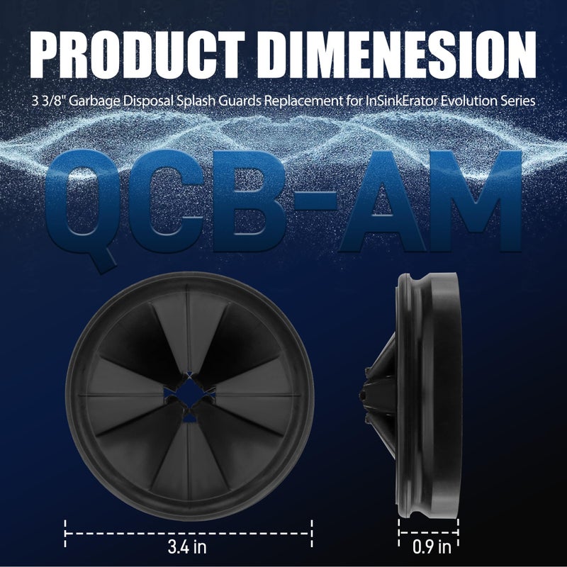 Funmit 3 3/8" Garbage Disposal Splash Guards Sink Baffle QCB-AM Replacement for InSinkErator Evolution Series, Upgraded Funmit Removable Quiet Collar Drain Plugs, Garbage Disposer Accessories, Black - Image 4